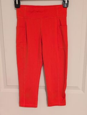 Primary Bright Orange Capri Leggings with Side Pockets